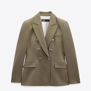 Zara Khaki Double-Breasted Blazer